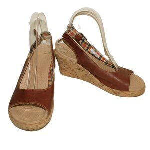 Crocs Leigh Leather Cork Open Toe Slingback Wedge Heel Sandals 11848 Size 7